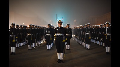 Lieutenant Commander Aanchal Sharma, leads the Indian Navy contingent for Republic Day parade 2022, during the rehearsals. (Photo: Sanchit Khanna/ HT)