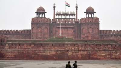 Security personnel at Red Fort ahead of Republic Day celebration. Security personnel at Red Fort ahead of Republic Day celebration.