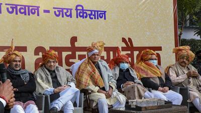 Union minister Amit Shah during a meeting with Jat leaders from UP, ahead of the upcoming elections, at the residence of BJP MP Parvesh Verma, in New Delhi, on Wednesday. (PTI) Union minister Amit Shah during a meeting with Jat leaders from UP, ahead of the upcoming elections, at the residence of BJP MP Parvesh Verma, in New Delhi, on Wednesday. (PTI)