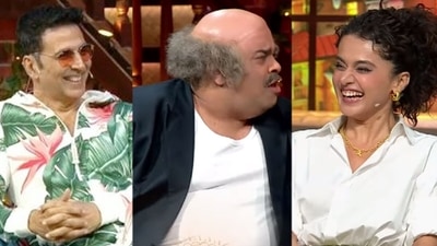 Kiku Sharda (centre) cracked a joke on Akshay Kumar and Taapsee Pannu. Kiku Sharda (centre) cracked a joke on Akshay Kumar and Taapsee Pannu. 