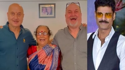 Anupam Kher, Dulari Kher and Raju Kher pose for the camera. Anupam Kher, Dulari Kher and Raju Kher pose for the camera.
