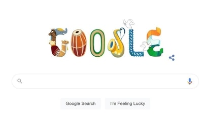 Google Doodle depicting elements of Republic Day parade.