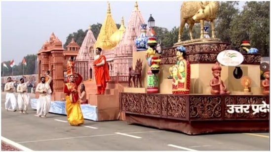 The spiritual city of Varanasi with the recently-inaugurated Kashi Vishwanath Dham was the centre piece of Uttar Pradesh’s tableau at the Republic Day parade.(ANI)