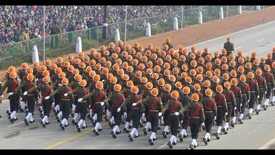 When the R-Day parade, with its traditional pomp and pageantry, marched along a renovated Rajpath on Wednesday, the focus was on the Indian military — an institution committed to defend the nation and flag unto death and which owes its allegiance to the Constitution -– the sacred covenant that the people of India adopted in January 1950. (ARVIND YADAV/HT PHOTO)