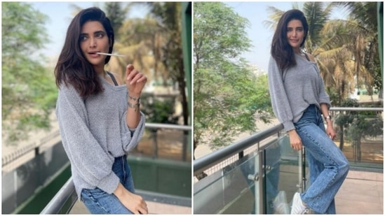 Karishma Tanna's sense of sartorial fashion always manages to make fashion lovers scurry to take notes, and a day back, it was no different. In the winter of Mumbai, Karishma stood by her balcony and posed for a photoshoot, while merging style, comfort and sass into a winter attire. Take a look.(Instagram/@karishmaktanna)