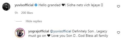 The image shows conversation between Yuvraj Singh and his dad. (Instagram/@yograjofficial)