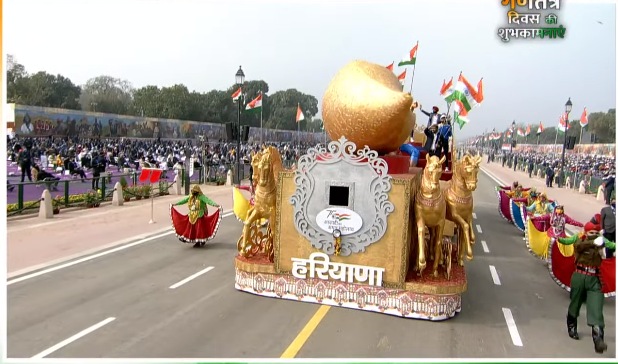 The tableau of Haryana participates in the Republic Day parade with the theme of 'number one in sports'. The tableau of Haryana participates in the Republic Day parade with the theme of 'number one in sports'.