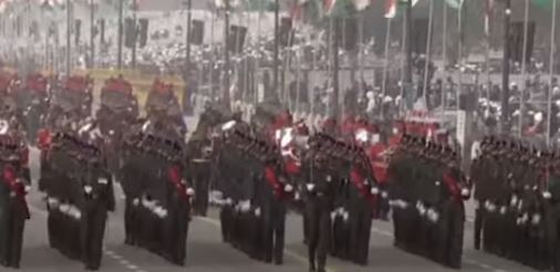 Rajpath Parade: The Rajput Regiment is the first marching contingent. It is being led by Lieutenant Varun Pratap Singh (17 Rajput Regiment).&nbsp;(PIB)