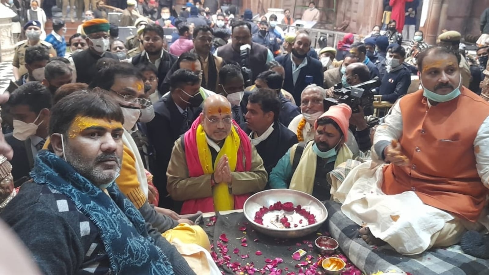 Amit Shah offers prayers at Sri Bankey Bihari temple in Vrindavan