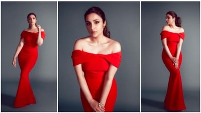 Parineeti Chopra, who just made her television debut as a judge on the show Hunarbaaz Desh ki Shaan, wore a gorgeous red off-shoulder gown for the latest episode of the show. (Instagram/@parineetichopra) Parineeti Chopra, who just made her television debut as a judge on the show Hunarbaaz Desh ki Shaan, wore a gorgeous red off-shoulder gown for the latest episode of the show. (Instagram/@parineetichopra)