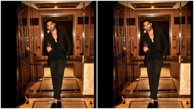 Siddhant chose to go all dapper in a Prussian blue silk shirt, a black pair of formal trousers and a black blazer. (Instagram/@siddhantchaturvedi)