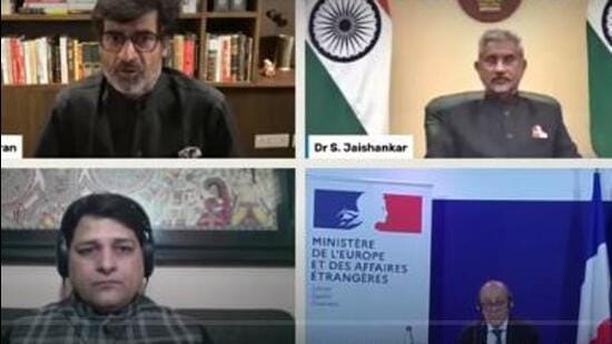 External affairs minister S Jaishankar on Thursday participated in a virtual conversation with his French counterpart Jean-Yves Le Drian that focused on EU-India partnership in the Indo-Pacific during the French presidency of the bloc. (TWITTER/@DrSJaishankar.) External affairs minister S Jaishankar on Thursday participated in a virtual conversation with his French counterpart Jean-Yves Le Drian that focused on EU-India partnership in the Indo-Pacific during the French presidency of the bloc. (TWITTER/@DrSJaishankar.)