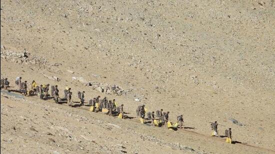 Indian and Chinese troops disengage from the banks of Pangong lake area in Eastern Ladakh on February 16, 2021. (PTI) Indian and Chinese troops disengage from the banks of Pangong lake area in Eastern Ladakh on February 16, 2021. (PTI)