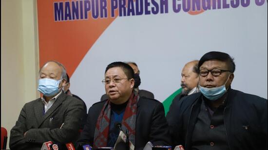 The Congress and five other political parties on Thursday announced a pre-poll alliance for the upcoming assembly elections in Manipur on February 3 and March 3. (HT PHOTO.) The Congress and five other political parties on Thursday announced a pre-poll alliance for the upcoming assembly elections in Manipur on February 3 and March 3. (HT PHOTO.)