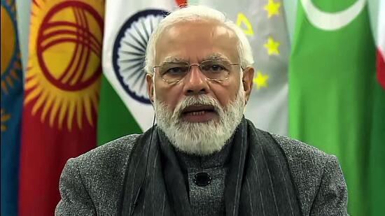 Prime Minister Narendra Modi addressing the first meeting of the India-Central Asia Summit via video conferencing in New Delhi on Thursday. (ANI PHOTO.) Prime Minister Narendra Modi addressing the first meeting of the India-Central Asia Summit via video conferencing in New Delhi on Thursday. (ANI PHOTO.)