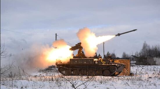A Strela-10 anti-aircraft missile system of the Ukrainian Armed Forces fires during anti-aircraft military drills in Volyn Region, Ukraine. Chinese foreign minister Wang Yi has urged all parties involved in the Ukraine crisis to remain calm and not hype up the tension, in a phone call with US secretary of state Antony Blinken. (REUTERS)