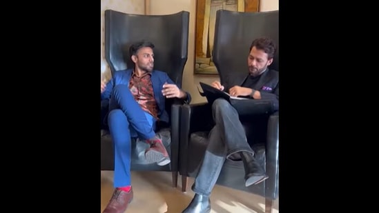 A screengrab from the video shared by Biswa Kalyan Rath as he mimics Anupam Mittal from Shark Tank India. (instagram/@biswakalyanrath) A screengrab from the video shared by Biswa Kalyan Rath as he mimics Anupam Mittal from Shark Tank India. (instagram/@biswakalyanrath)