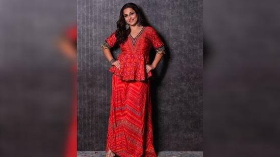 Vidya Balan picked this gorgeous fit from the shelves of the clothing line Saundh.(Instagram/@vidyabalan)