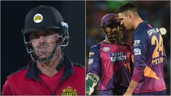 Kevin Pietersen scored 86 off just 38 balls in the Legends League Cricket. (R) Pietersen playing in the IPL.(YouTube/Twitter) Kevin Pietersen scored 86 off just 38 balls in the Legends League Cricket. (R) Pietersen playing in the IPL.(YouTube/Twitter)