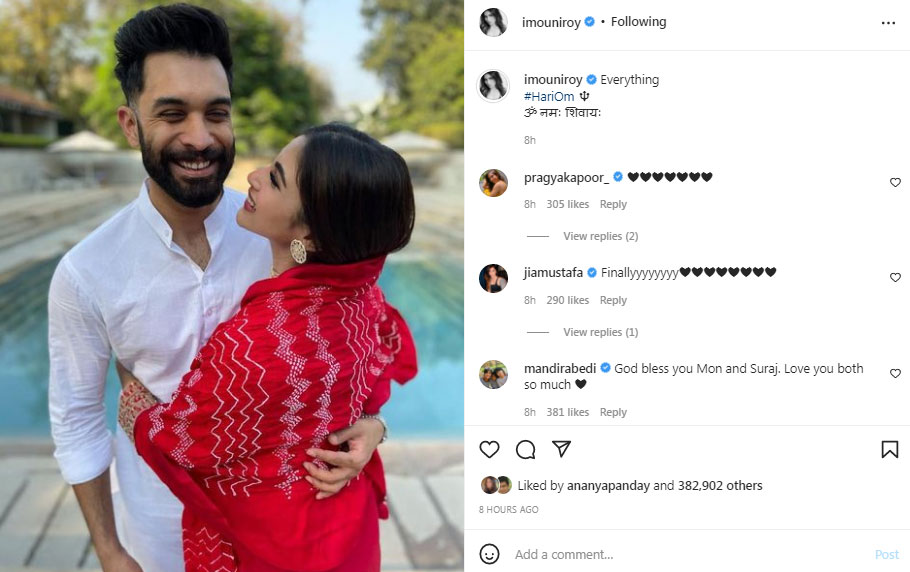Mouni Roy shared a picture with Suraj Nambiar. Mouni Roy shared a picture with Suraj Nambiar.