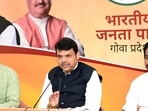 Goa Assembly Election election in-charge Devendra Fadnavis addresses a press conference, at Bharatiya Janata Party (BJP) headquarters, in Panaji on Friday. (ANI Photo)