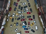 Aerial view shows vehicles and buildings inundated by floods in Shah Alam's Taman Sri Muda, one of the worst hit neighbourhoods in Selangor state, Malaysia,(REUTERS)