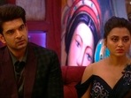 Karan Kundrra and Tejasswi Prakash on Bigg Boss 15. Karan Kundrra and Tejasswi Prakash on Bigg Boss 15.