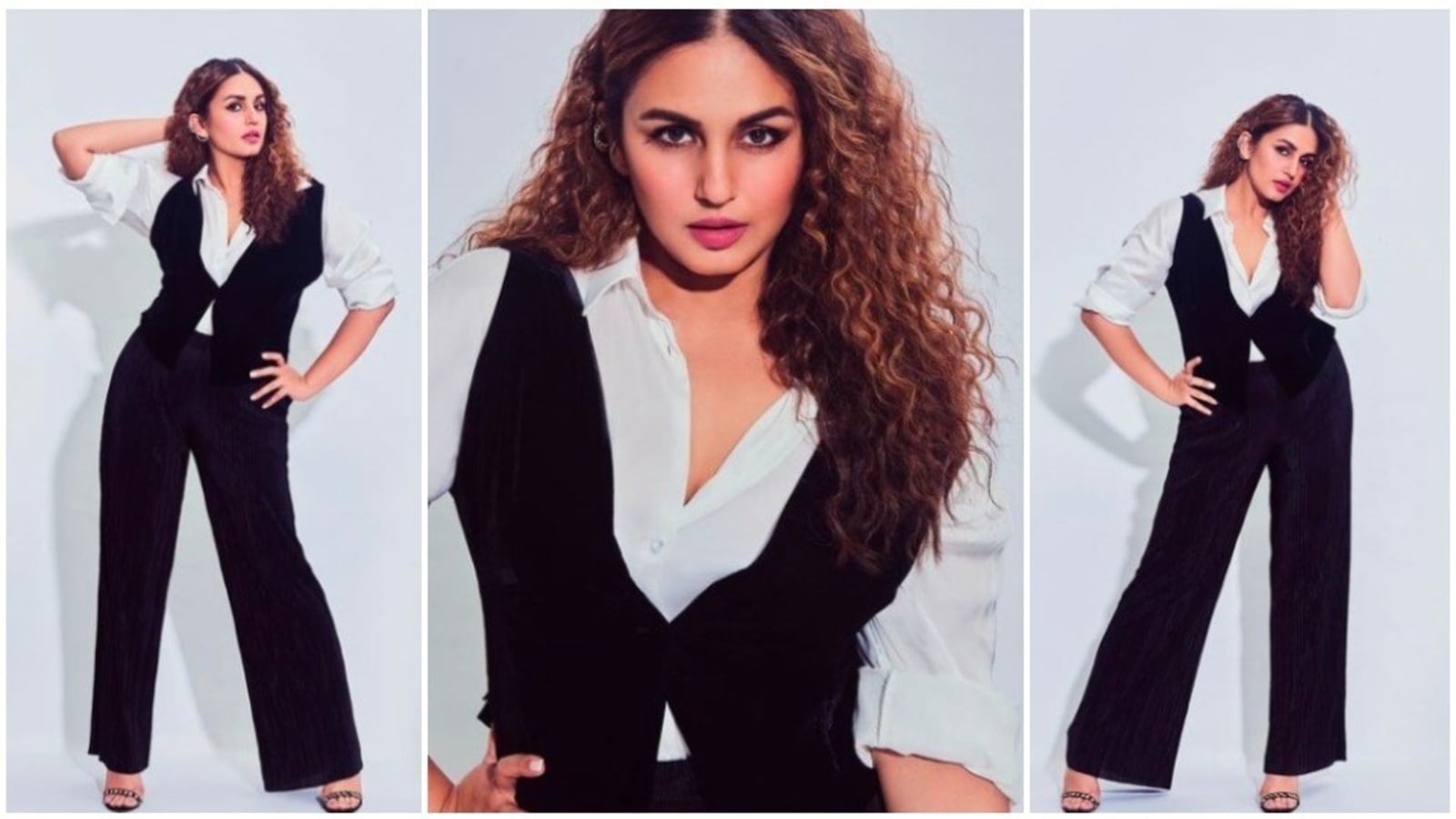 Huma Qureshi is rocking the 'back to basics' look in white shirt, black pants and waistcoat