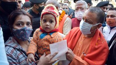 Uttar Pradesh chief minister Yogi Adityanath in Meerut on Friday. (ANI PHOTO)