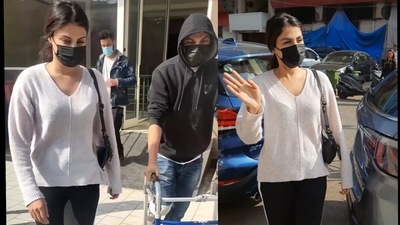 Rhea Chakraborty and brother Showik were clicked outside a clinic in Mumbai.