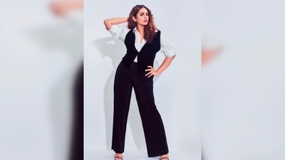 With permed coloured hair, Huma Qureshi made a bold appearance in this chic outfit. (Instagram/@iamhumaq)