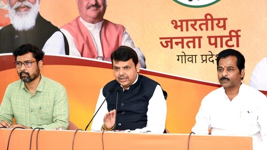 &nbsp;Goa Assembly Election election in-charge Devendra Fadnavis addresses a press conference, at Bharatiya Janata Party (BJP) headquarters, in Panaji on Friday. (ANI Photo)
