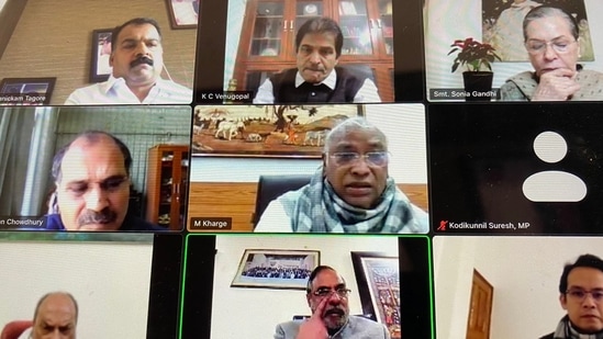 Congress president Sonia Gandhi holds virtual parliamentary strategy group meeting. Congress president Sonia Gandhi holds virtual parliamentary strategy group meeting.