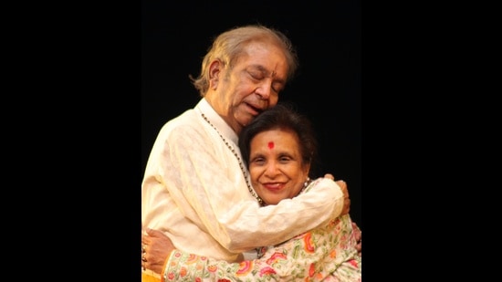 Birju Maharaj with Shobha Deepak Singh. He was generous with his talents, Singh says. Few people know that he even lent his voice to puppet shows at SBKK, once speaking for the puppet of the Rani of Jhansi. (Photo courtesy Shobha Deepak Singh)