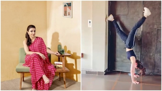Soha Ali Khan is 'getting back to it' with handstand variations(Instagram/@sakpataudi)