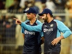 India's white-ball captain Rohit Sharma with coach Rahul Dravid(PTI) India's white-ball captain Rohit Sharma with coach Rahul Dravid(PTI)