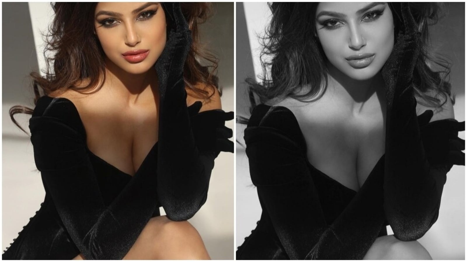 Harnaaz Sandhu goes ultra-chic in black off-shoulder dress with risqué slit: Seen viral photos yet?