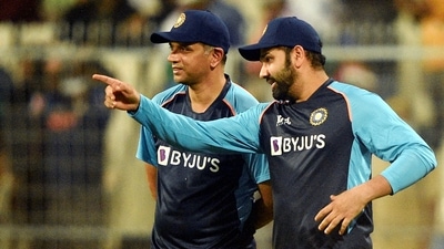 India's white-ball captain Rohit Sharma with coach Rahul Dravid (PTI) India's white-ball captain Rohit Sharma with coach Rahul Dravid (PTI)