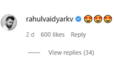 Disha's post garnered several likes and comments from her fans. Her husband, Rahul Vaidya, also reacted to the pictures. He took to the comments section to drop several heart-eye emojis. Like many netizens, the singer also fell in love with his wife's photos. (Instagram/@dishaparmar) Disha's post garnered several likes and comments from her fans. Her husband, Rahul Vaidya, also reacted to the pictures. He took to the comments section to drop several heart-eye emojis. Like many netizens, the singer also fell in love with his wife's photos. (Instagram/@dishaparmar)