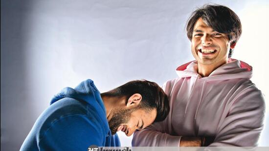 Rishabh Pant (left) plays as a middle order wicket-keeper batsman for India. Neeraj Chopra (right) is the winner of the Olympic gold in the javelin event at last year’s games in Tokyo, and recent awardee of the Param Vishisht Seva medal; Styled by Pratiksha Jain (Rishabh Pant) and Eshaa Amiin (Neeraj Chopra); On Rishabh Pant:Hoodie by Zara; T-shirt by No Grey Area; Pants by The Pant Project; Shoes by Alexander McQueen; On Neeraj Chopra: Hoodie by Zara; Cargos by G-Star RAW; Shoes by Nike (Nimish Jain) Rishabh Pant (left) plays as a middle order wicket-keeper batsman for India. Neeraj Chopra (right) is the winner of the Olympic gold in the javelin event at last year’s games in Tokyo, and recent awardee of the Param Vishisht Seva medal; Styled by Pratiksha Jain (Rishabh Pant) and Eshaa Amiin (Neeraj Chopra); On Rishabh Pant:Hoodie by Zara; T-shirt by No Grey Area; Pants by The Pant Project; Shoes by Alexander McQueen; On Neeraj Chopra: Hoodie by Zara; Cargos by G-Star RAW; Shoes by Nike (Nimish Jain)