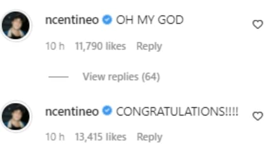 Noah Centineo congratulates Lana Condor. Noah Centineo congratulates Lana Condor. 