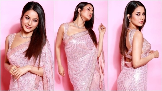 Shehnaaz Gill in a Manish Malhotra saree.&nbsp;