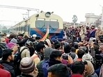 Students stage a protest against the alleged erroneous results of the Railway Recruitment Board's Non-Technical Popular Categories (RRB NTPC) exam 2021, at Patna-Gaya railway track in Jehanabad on Wednesday. (ANI Photo) Students stage a protest against the alleged erroneous results of the Railway Recruitment Board's Non-Technical Popular Categories (RRB NTPC) exam 2021, at Patna-Gaya railway track in Jehanabad on Wednesday. (ANI Photo)