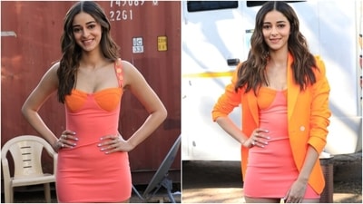 Ananya's flirty mini dress comes in neon pink and orange shades. It is a perfect summer look for when you want to go on a brunch date with your friends or hang out on the beach. She wore it in two styles, one with the blazer and another without it. (HT Photo/Varinder Chawla) Ananya's flirty mini dress comes in neon pink and orange shades. It is a perfect summer look for when you want to go on a brunch date with your friends or hang out on the beach. She wore it in two styles, one with the blazer and another without it. (HT Photo/Varinder Chawla)