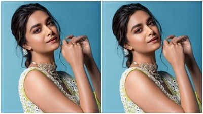 Styled by fashion stylist Archa Mehta, Keerthy wore her hair in a messy bun. Assisted by makeup artist Vishal Charan, she opted for a minimal makeup look. Keerthy decked up in pink eyeshadow, black eyeliner, mascara-laden eyelashes, drawn eyebrows, contoured cheeks and a shade of maroon lipstick. (Instagram/@keerthysureshofficial)