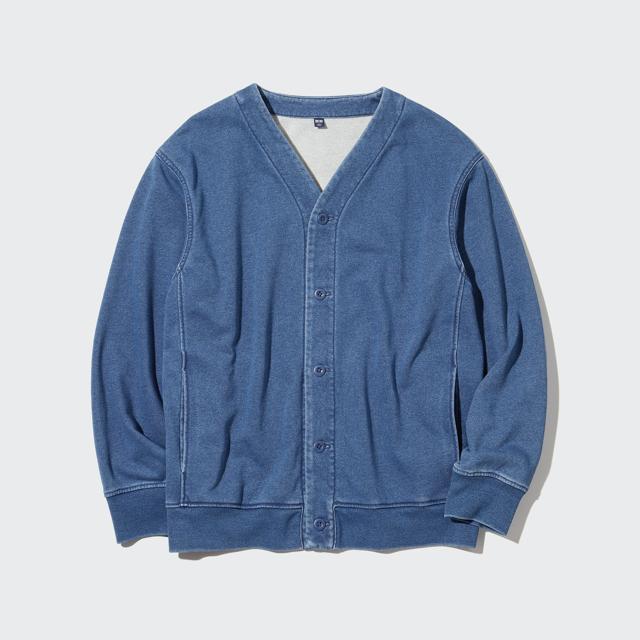 The fashionable lightweight, Indigo sweat cardigan from UNIQLO has a relaxed fit and is versatile to be worn in the day or evening The fashionable lightweight, Indigo sweat cardigan from UNIQLO has a relaxed fit and is versatile to be worn in the day or evening
