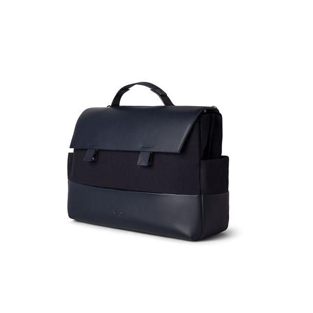 Navy blue canvas and leather work bag by QUICK BROWN FOX. Available at JAYPORE Navy blue canvas and leather work bag by QUICK BROWN FOX. Available at JAYPORE