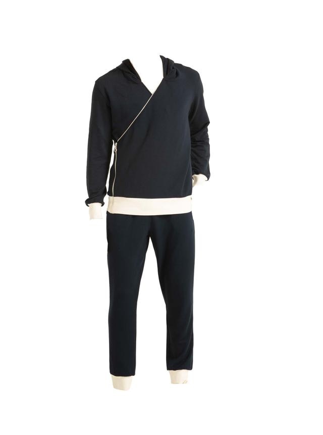 The ultra-soft, trendy and luxurious French terry hoodie in navy and white with an overlap neck, contrast piping, zipper and rib at the hem by DASH AND DOT The ultra-soft, trendy and luxurious French terry hoodie in navy and white with an overlap neck, contrast piping, zipper and rib at the hem by DASH AND DOT