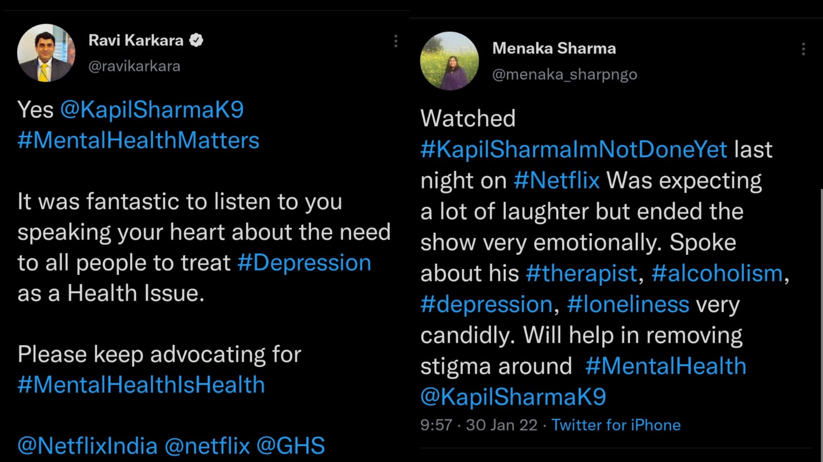 Fans tweeted in praise of Kapil Sharma talking about mental health on his Netflix special.