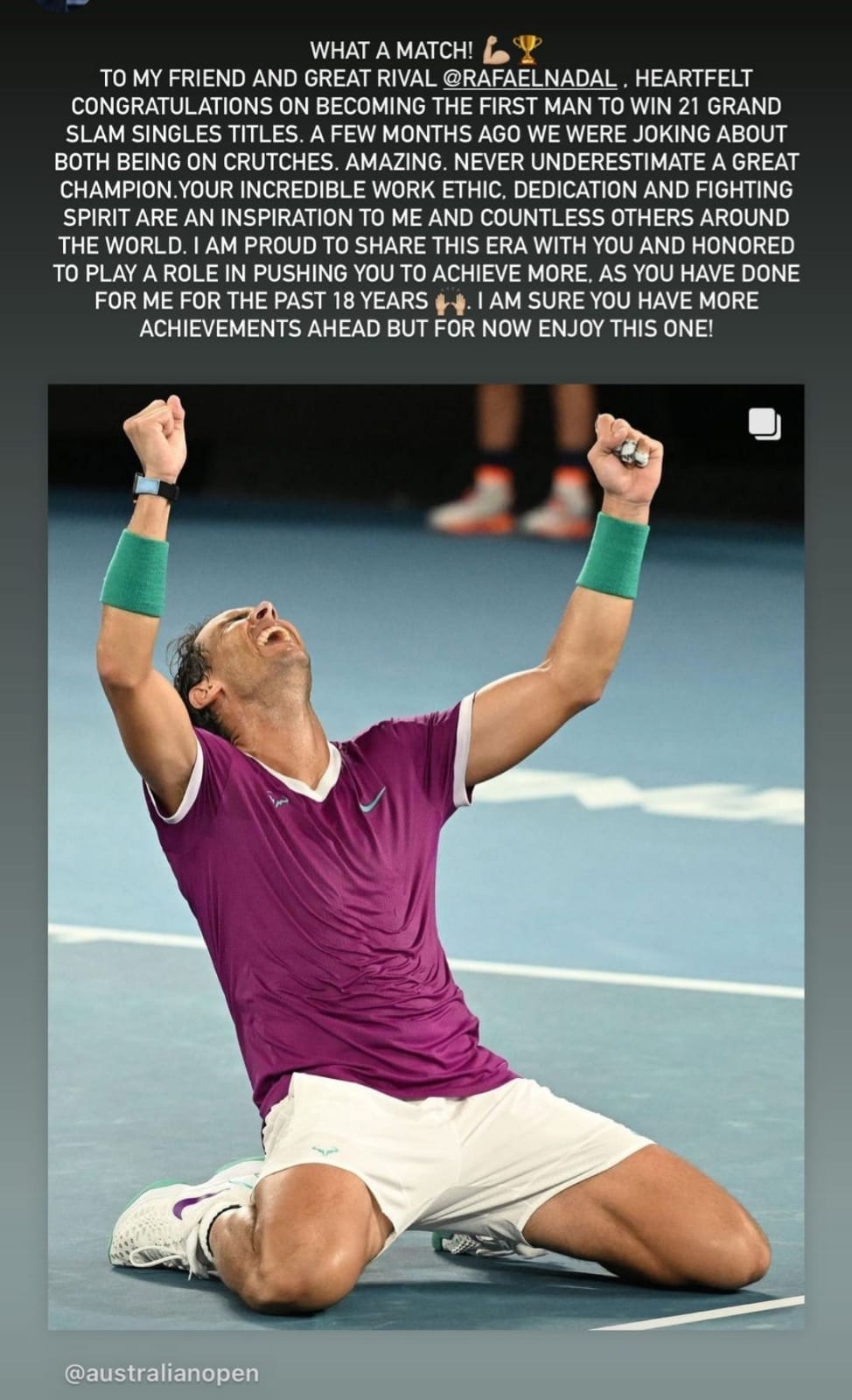 Federer's message for Nadal.(Instagram)